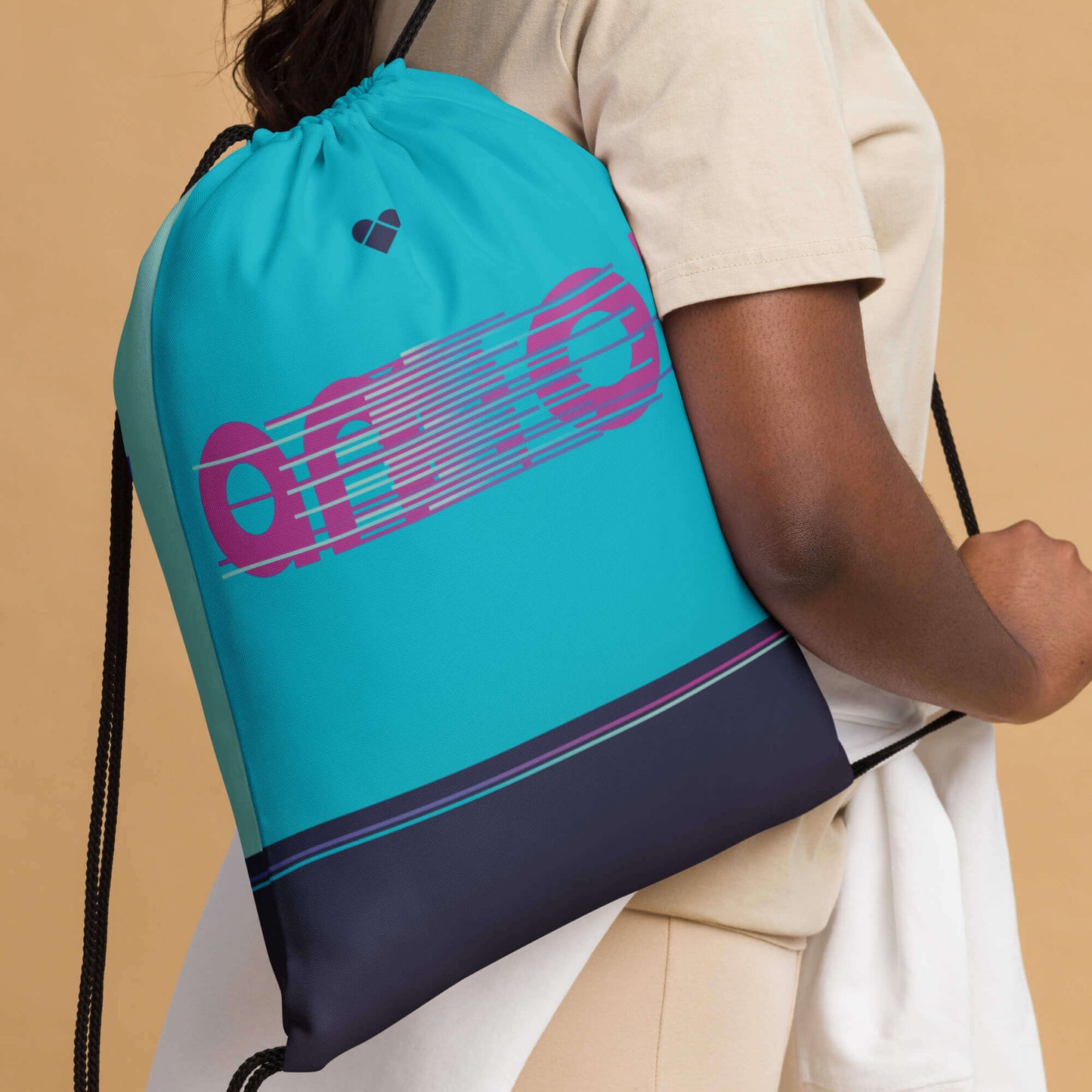 Mint and turquoise drawstring bag with heart logo - CRiZ AMOR designer accessory