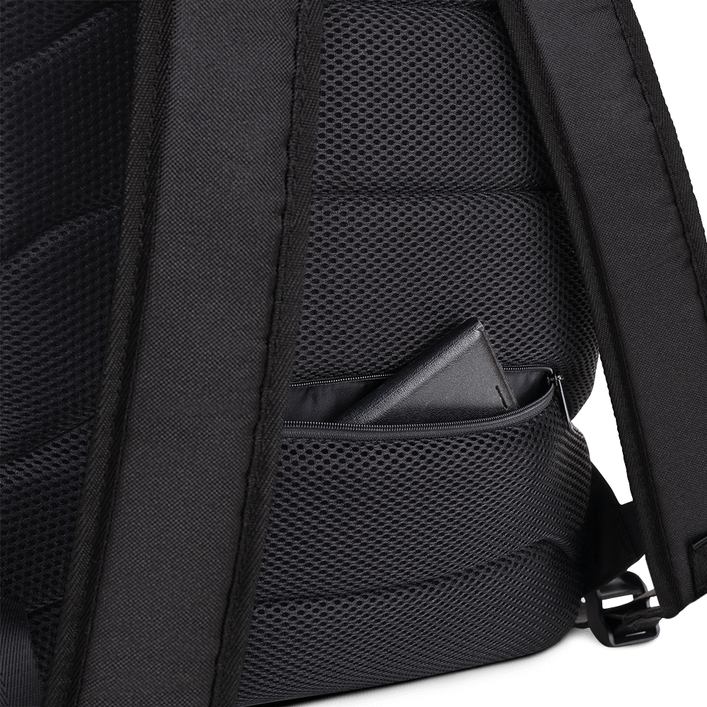 back details of a Versatile black backpack for daily use or sports activities