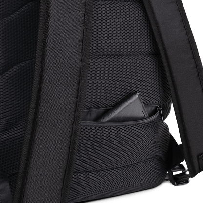 back details of a Versatile black backpack for daily use or sports activities
