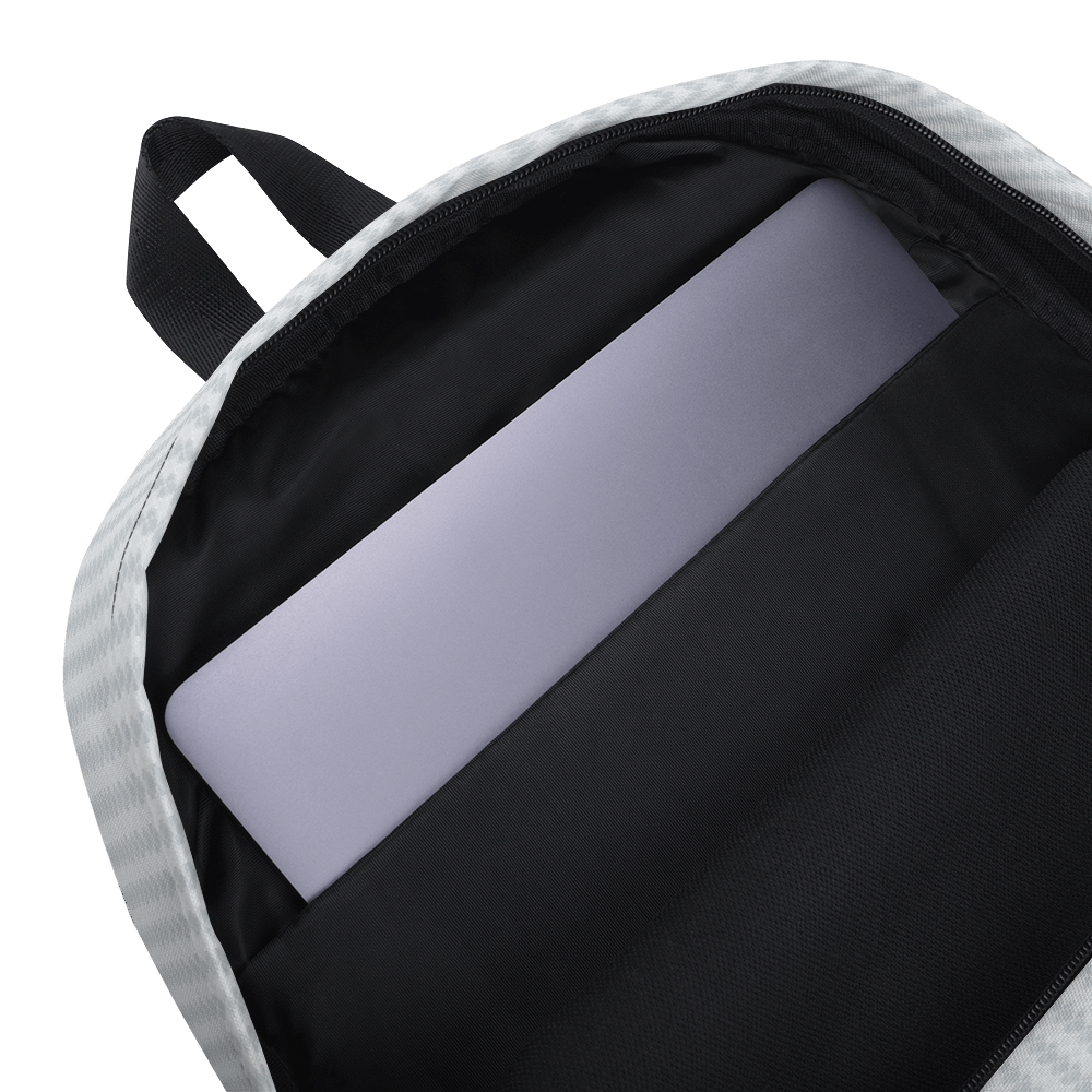 inside details, laptop section, of Gray Lovogram Backpack with Heart Logo by CRiZ AMOR