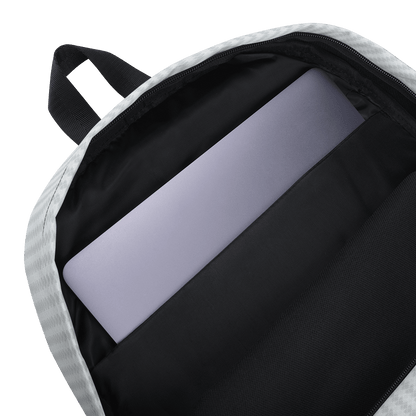 inside details, laptop section, of Gray Lovogram Backpack with Heart Logo by CRiZ AMOR