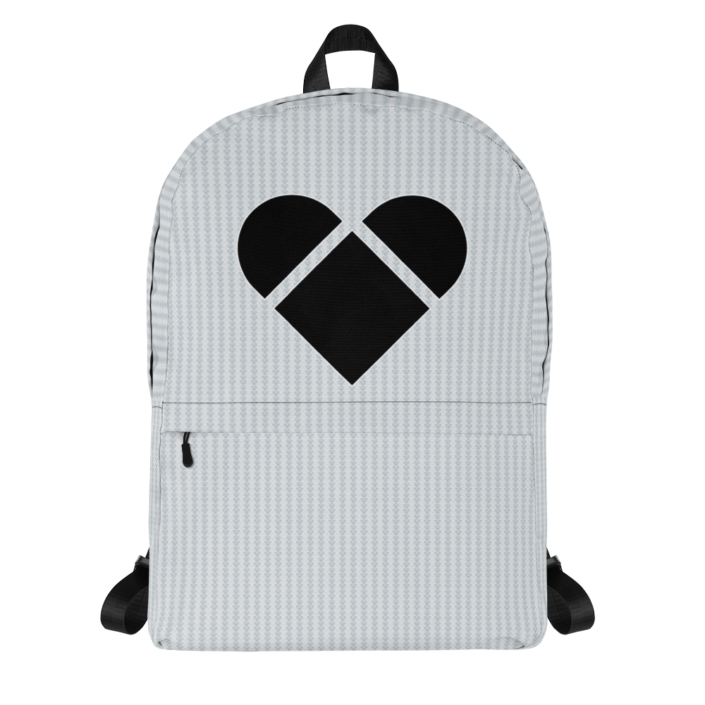 Gray Lovogram Backpack with Heart Logo by CRiZ AMOR - front view