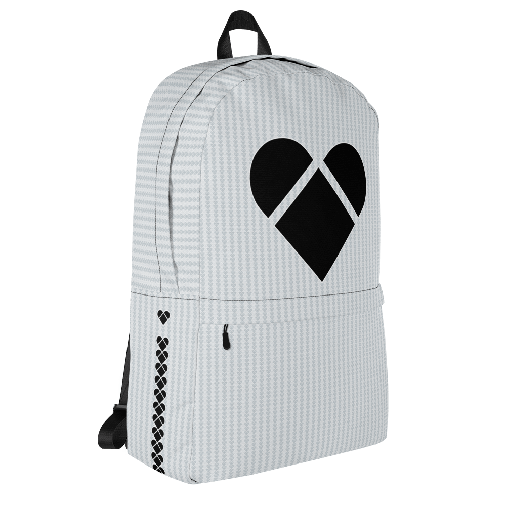 side view - Heart logo on light gray backpack by CRiZ AMOR