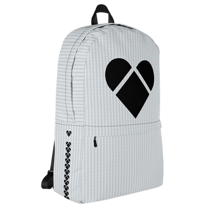side view - Heart logo on light gray backpack by CRiZ AMOR