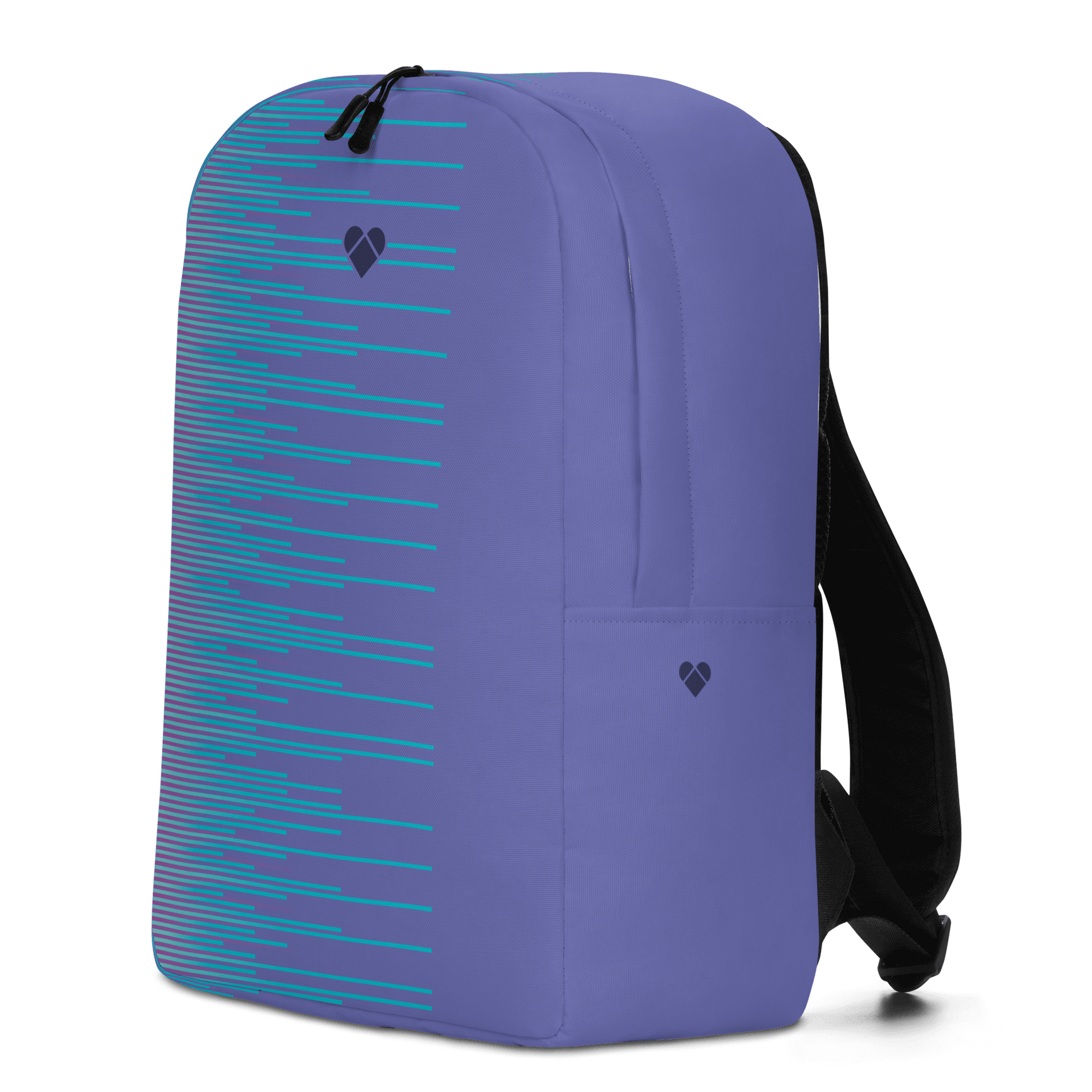 Designer Periwinkle Backpack with Turquoise Stripes and Heart Logo