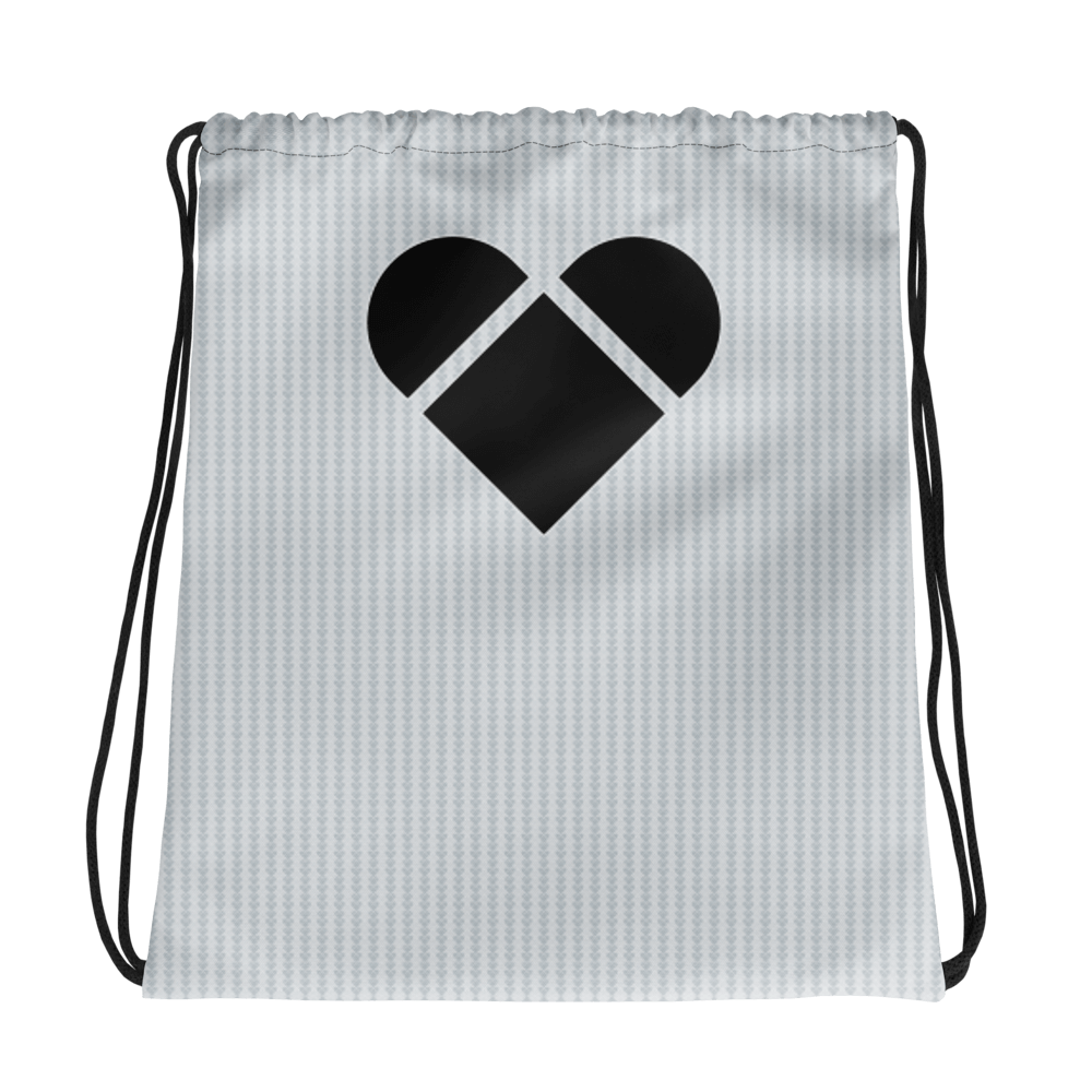 Drawstring Bag | Light Gray Lovogram | CRiZ AMOR big black heart logo