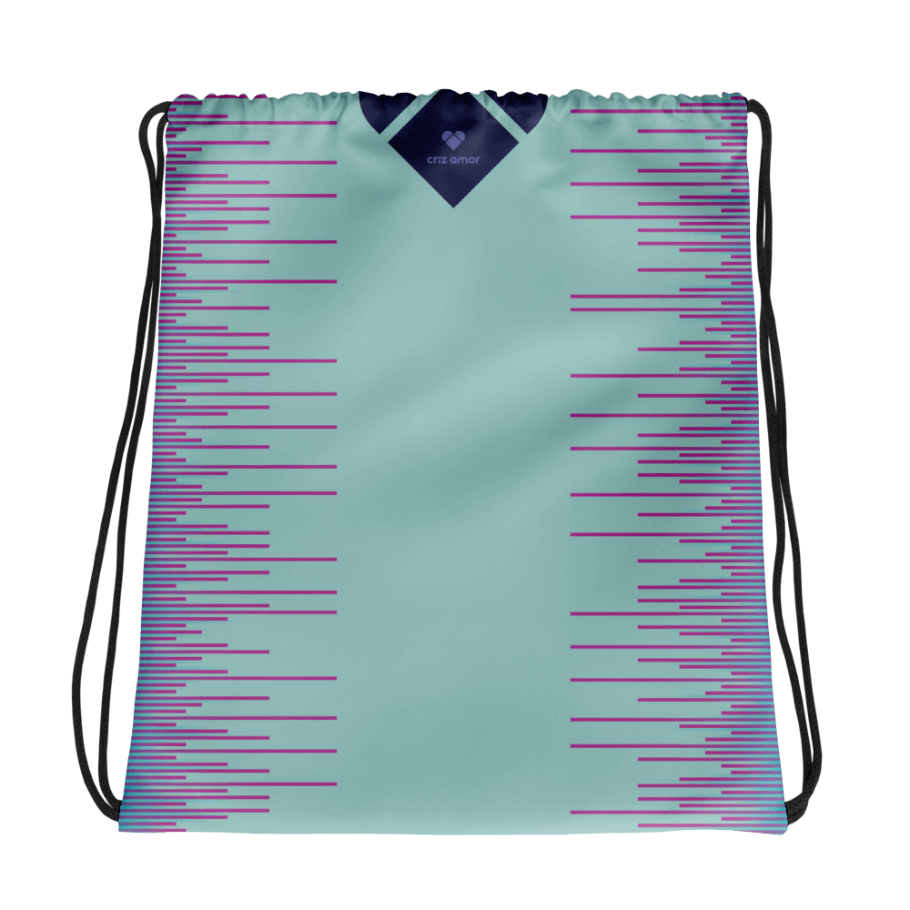 Heart logo detail on Mint Dual Drawstring Bag