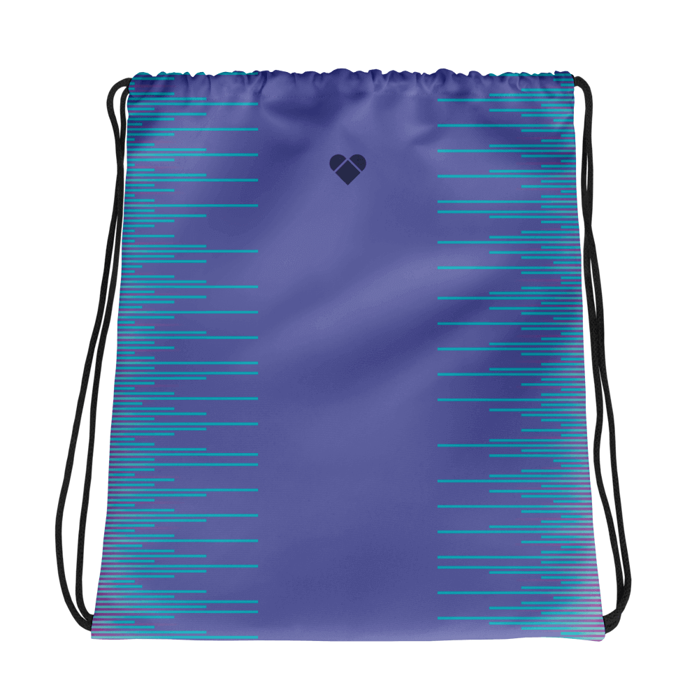 Periwinkle Dual Drawstring Bag with Heart Logo and Turquoise Stripes