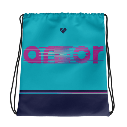 Turquoise & Mint Dual Drawstring Bag with 'amor' design in periwinkle stripes - CRiZ AMOR Amor Dual Collection