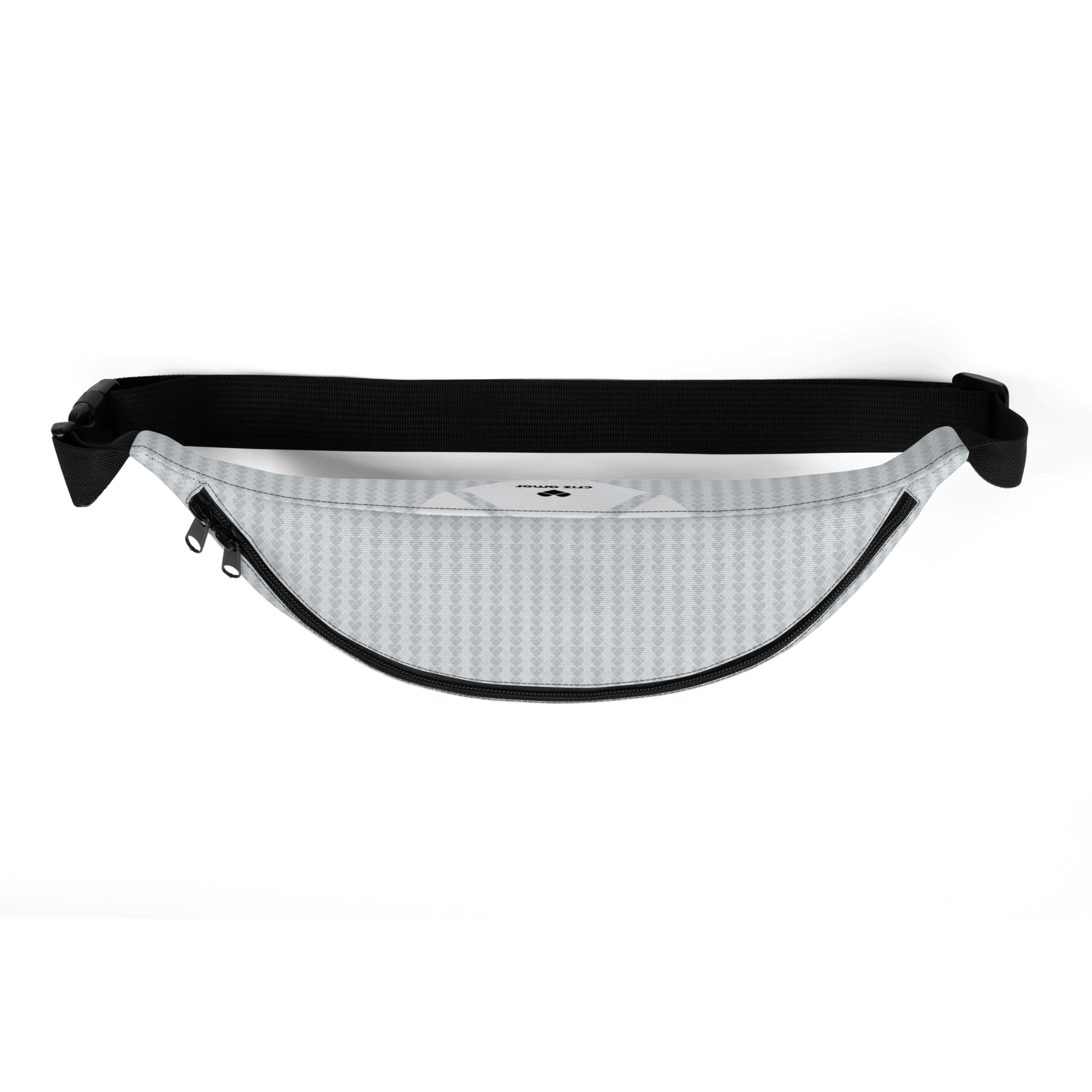 top view of a Genderless fanny pack with Lovogram heart logo design.