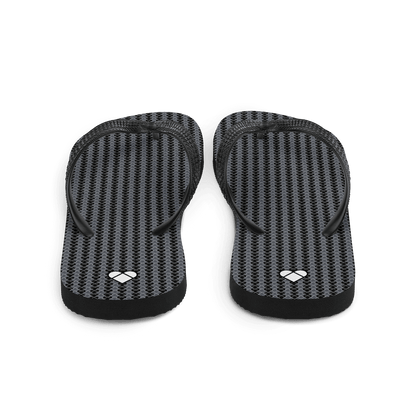 gray Lovogram flip flops with heart logo pattern, genderless designer footwear from CRiZ AMOR