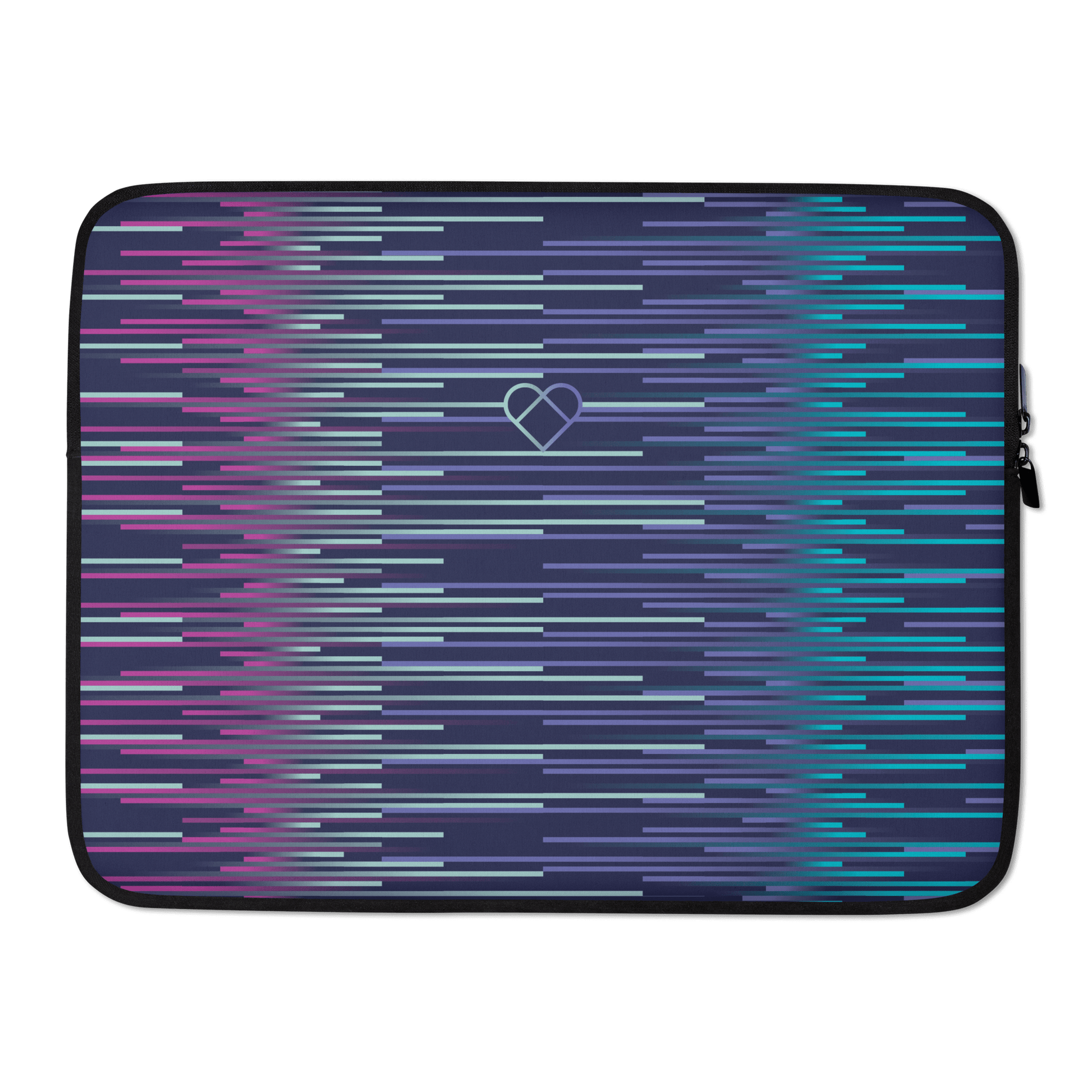 Dark Slate Blue Laptop Sleeve with Gradient Stripes and Heart Logo 15 inches