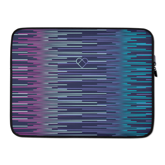 Dark Slate Blue Laptop Sleeve with Gradient Stripes and Heart Logo 15 inches