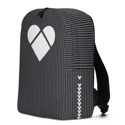 product photo side view of a Heart logo backpack with geometric hearts in shades of gray by CRiZ AMOR