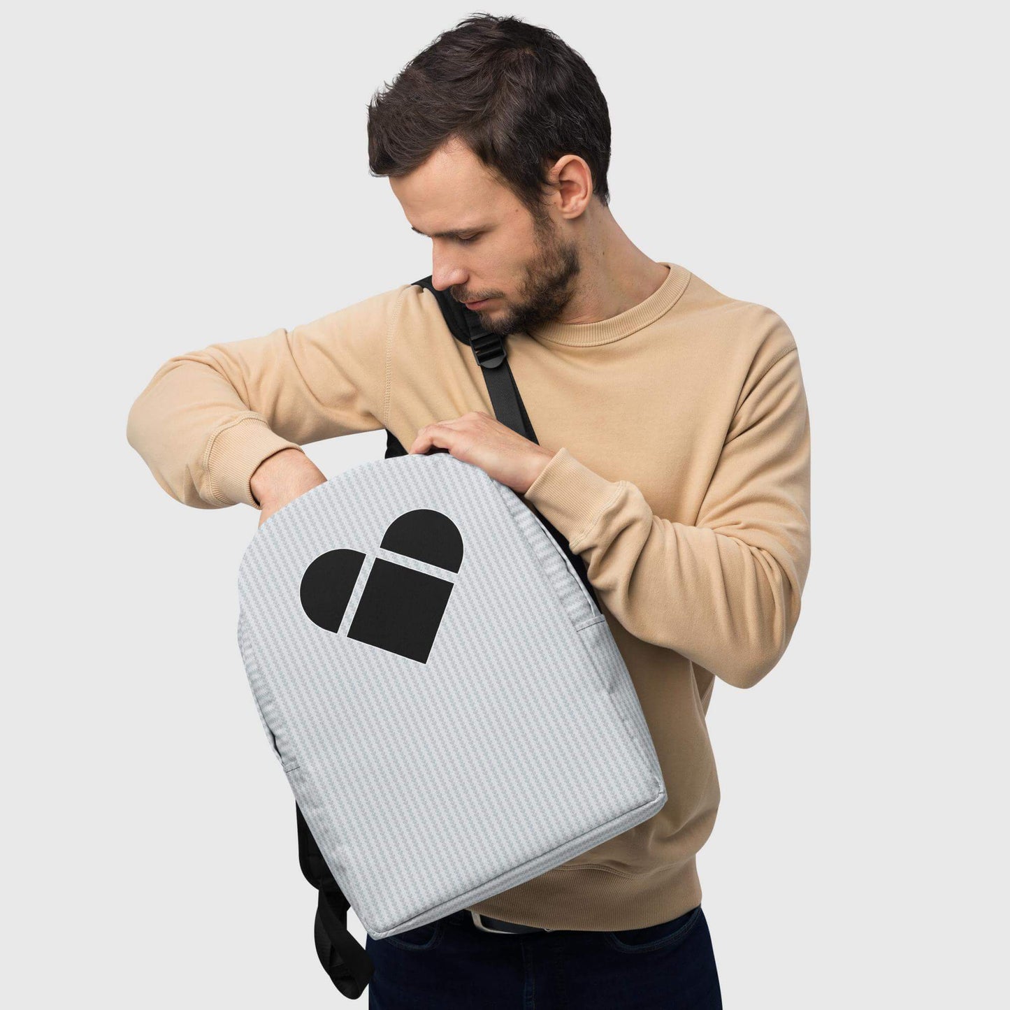 man with Amor Primero collection: Light gray Lovogram SimplyHeart Backpack