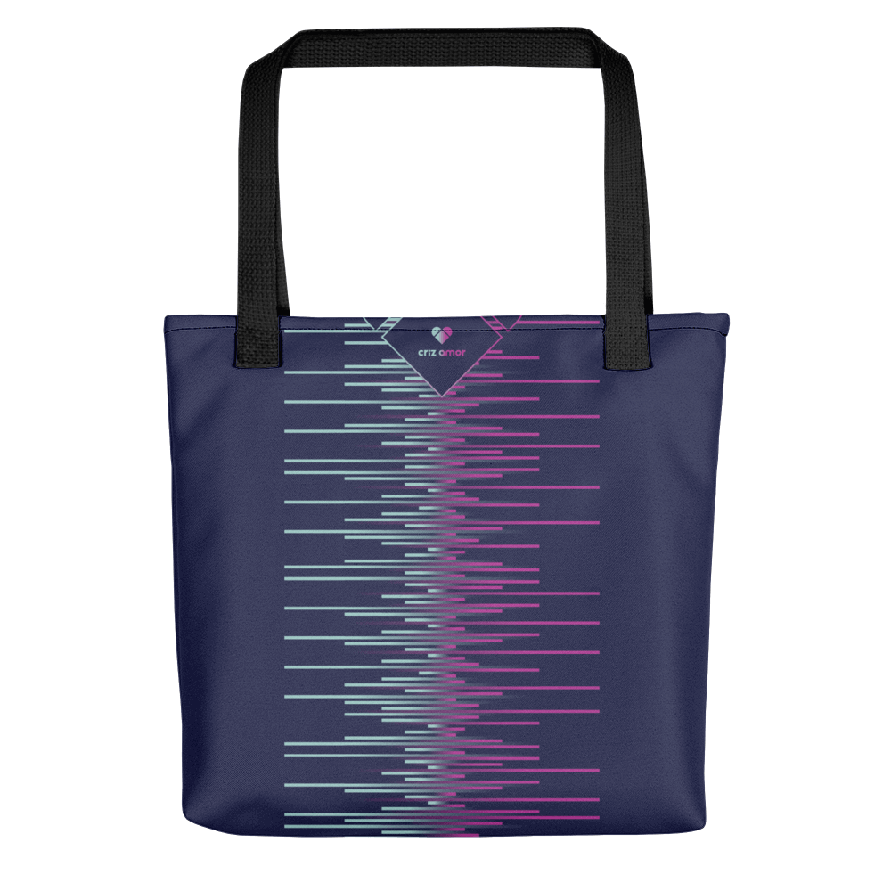 Slate Blue Swirl Tote with Vibrant Fuchsia and Mint Accents