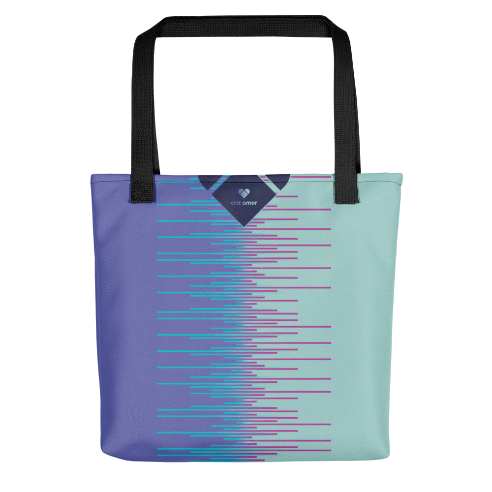 Unisex Tote Bag in Mint & Periwinkle, a heart logo charm