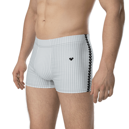Lovogram boxers with a geometric heart pattern, designed for empowering men
