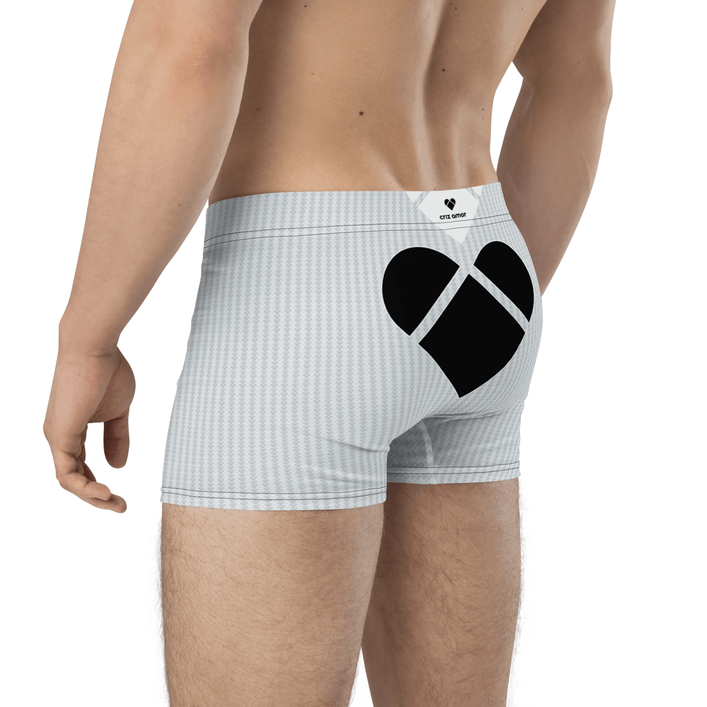 Playful Black Heart Logo on Gray Lovogram Boxer Briefs for Men