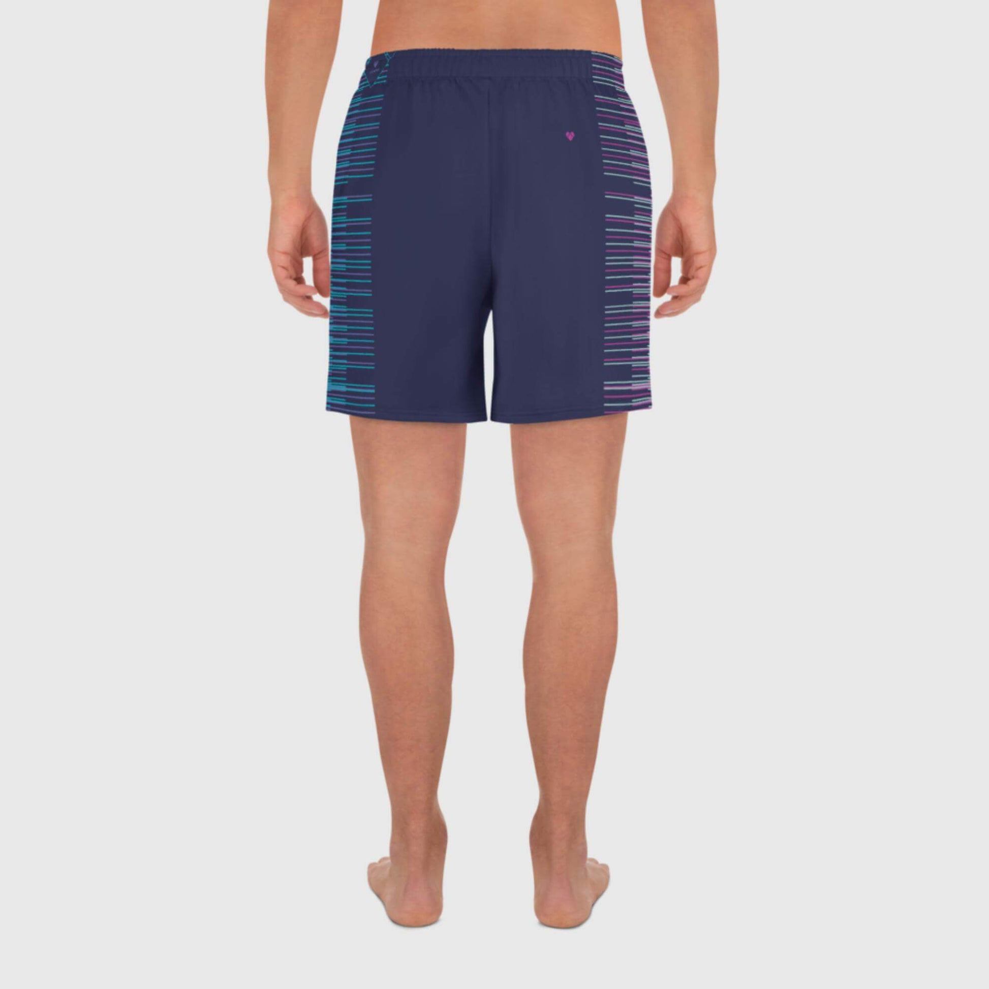 Bold and vibrant stripes on Slate Blue Dual Sport Shorts - CRiZ AMOR's gym revolution