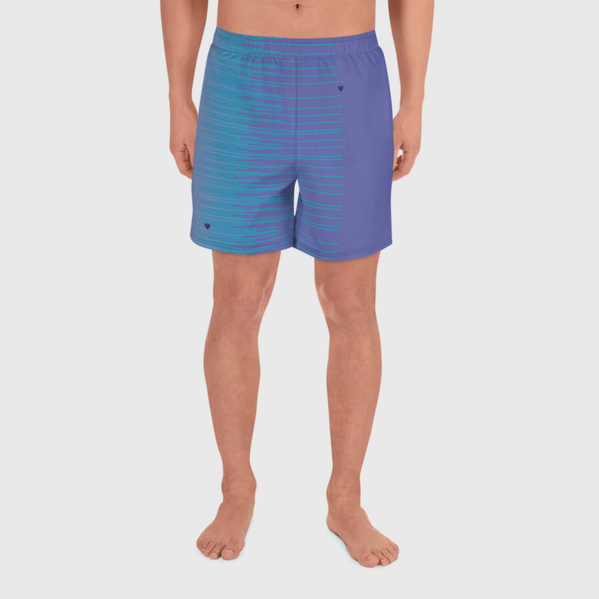 Fashionable Men's Sport Shorts in Periwinkle with Turquoise Stripes