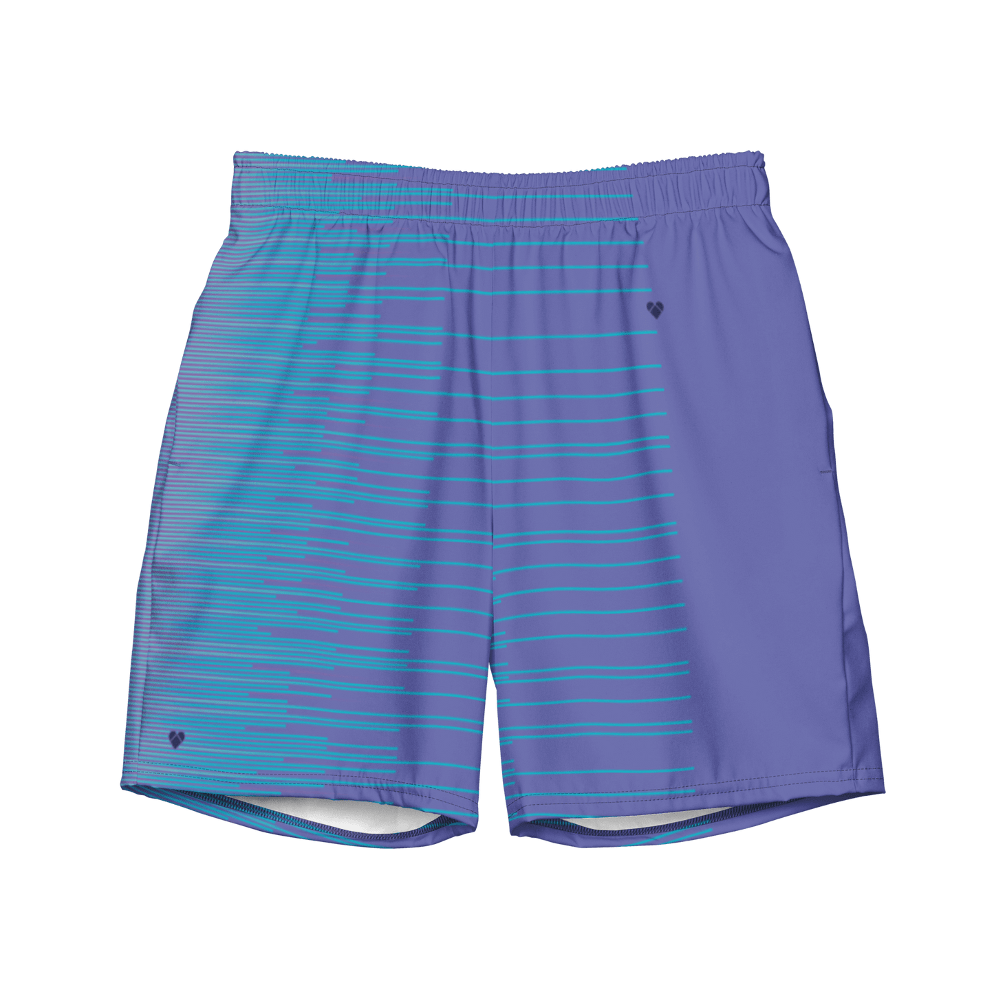 Periwinkle Stripes Dual Swim Trunks with Turquoise Gradient Stripes and Heart Logo