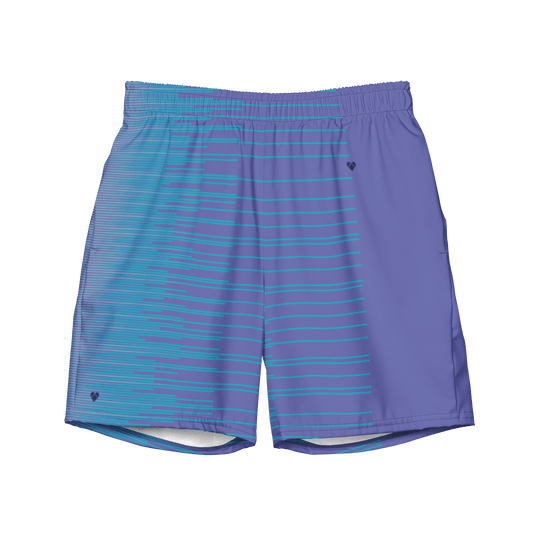 Periwinkle Stripes Dual Swim Trunks with Turquoise Gradient Stripes and Heart Logo