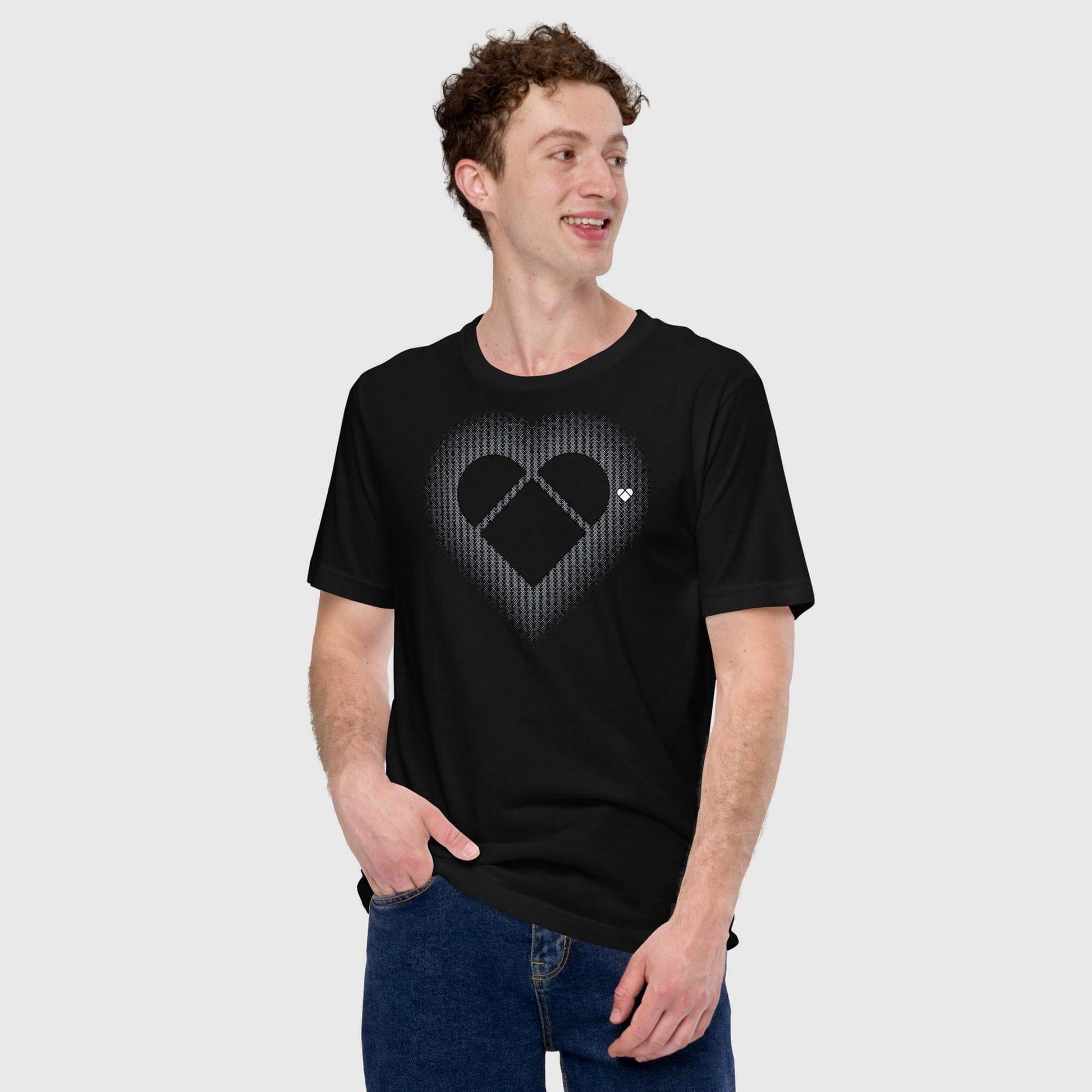 Black Lovogram Heart Aura Tee with geometric heart pattern - CRiZ AMOR fashion