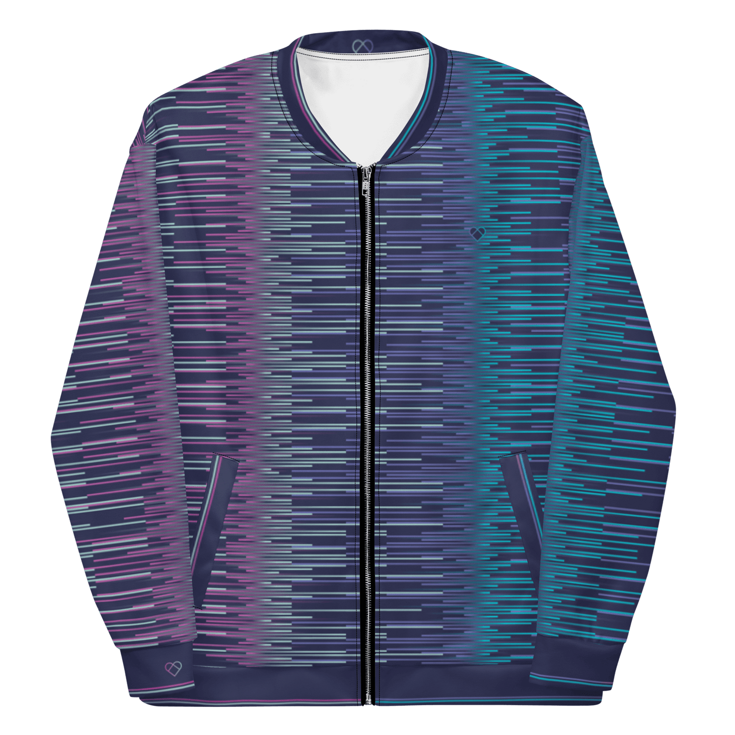 Dark Slate Blue Bomber Jacket with Turquoise and Fuchsia Gradient Lines
