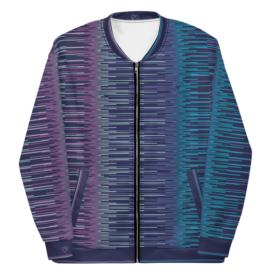 Dark Slate Blue Bomber Jacket with Turquoise and Fuchsia Gradient Lines