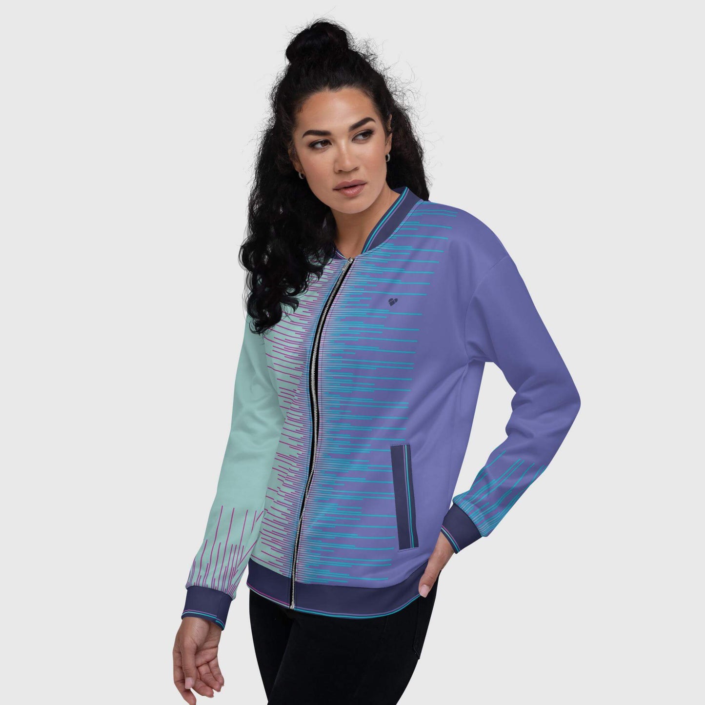 CRiZ AMOR's Amor Dual Bomber Jacket in Periwinkle Mint