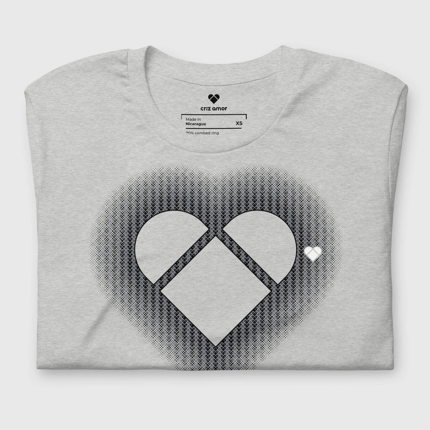 folded Designer genderless gray tee - part of the Amor Primero collection