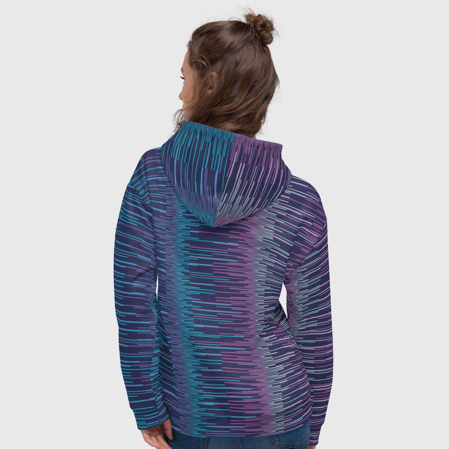 Dark Slate Blue Hoodie with Turquoise and Periwinkle Gradient Lines