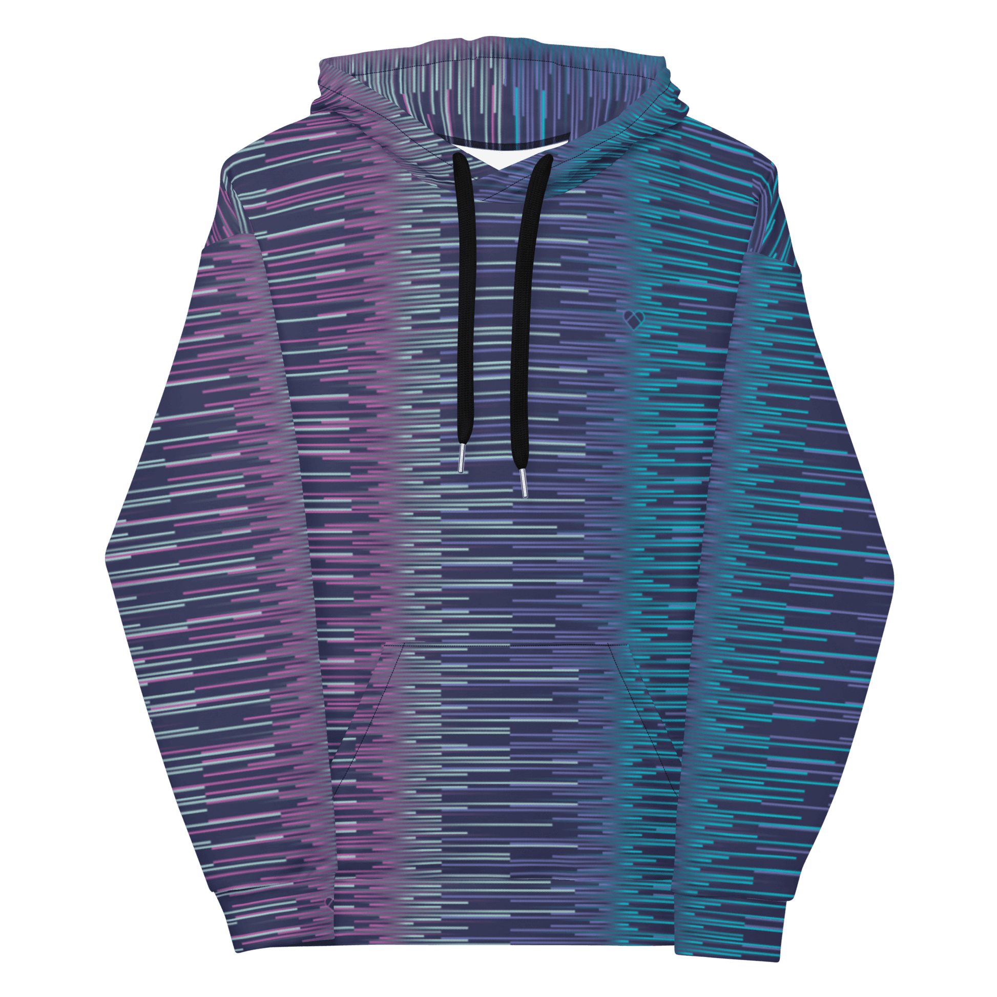 Dark Slate Blue Hoodie with Turquoise and Fuchsia Gradient Lines