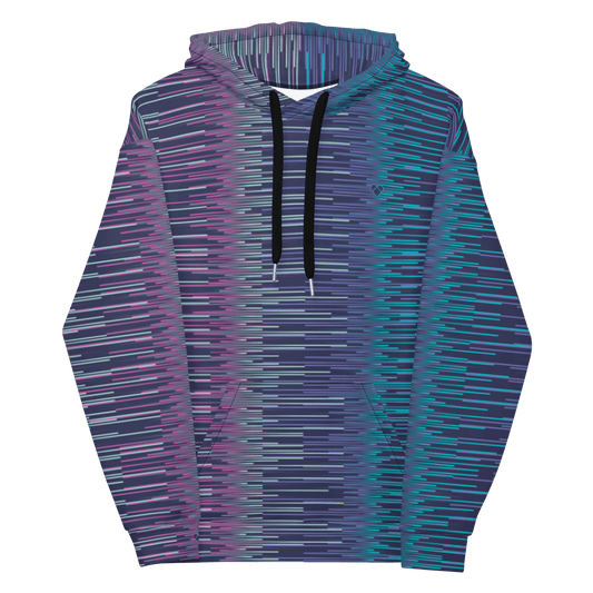 Dark Slate Blue Hoodie with Turquoise and Fuchsia Gradient Lines