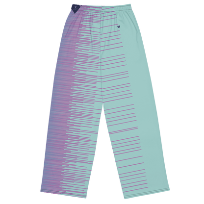 Wide Leg Genderless Pants with Mint and Fuchsia Stripes
