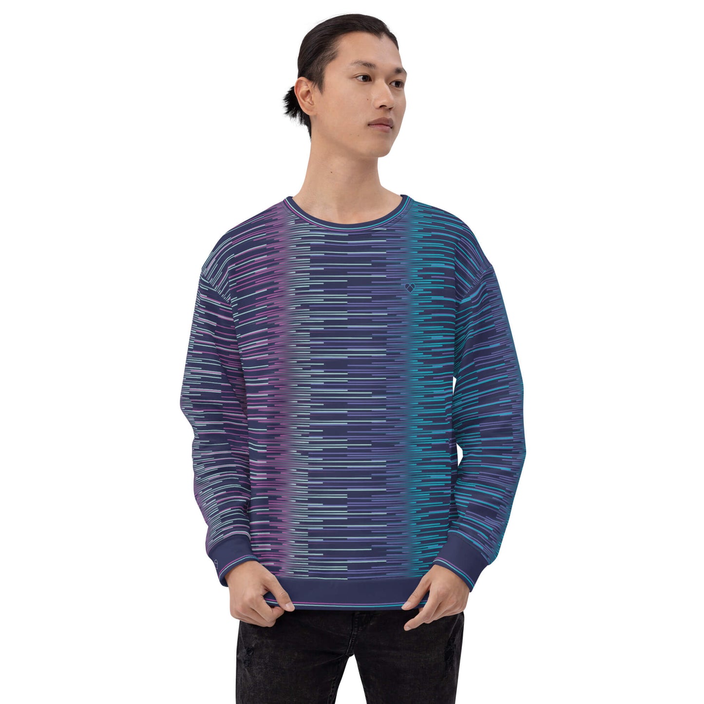 Playful Gradient Lines in Fuchsia Pink and Mint on Slate Blue Sweatshirt