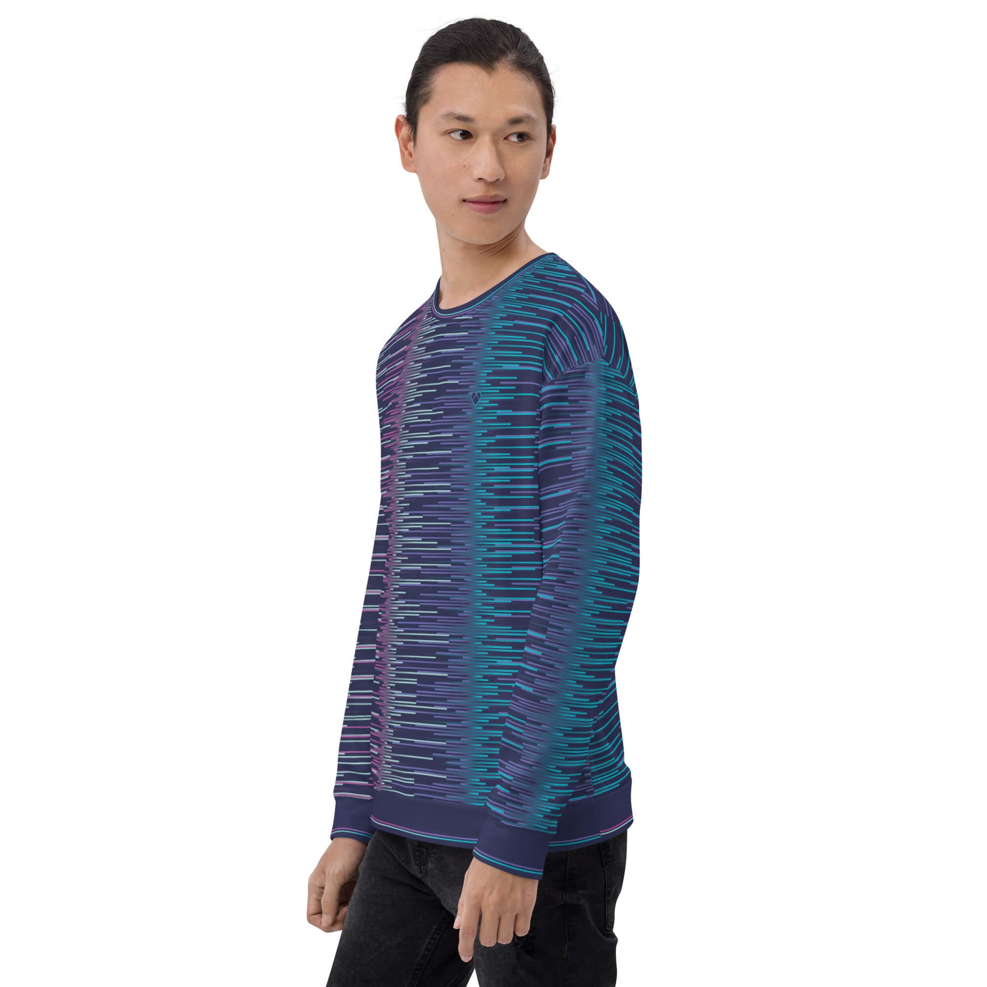 Gradient Lines and Turquoise Hues on Dark Slate Blue Sweatshirt