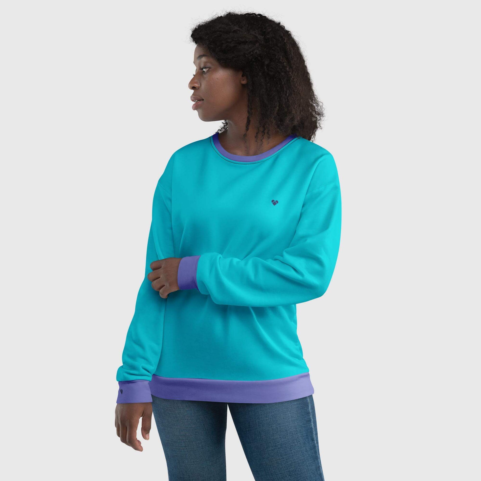 Turquoise Sweatshirt Dual with Heart Logo Front Panel | CRiZ AMOR Genderless Capsule Collection