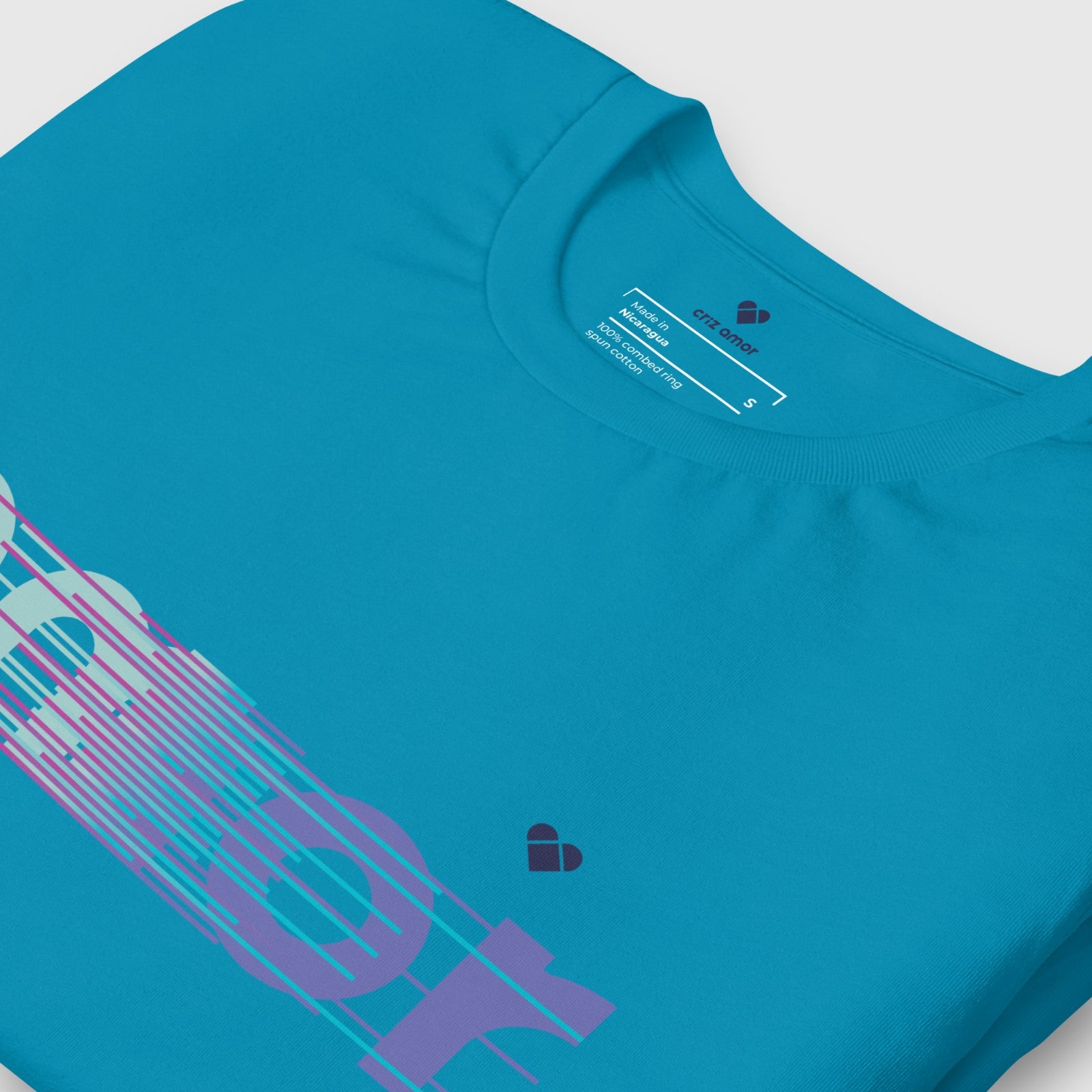 close up Mint to periwinkle gradient tee with fuchsia and turquoise stripes