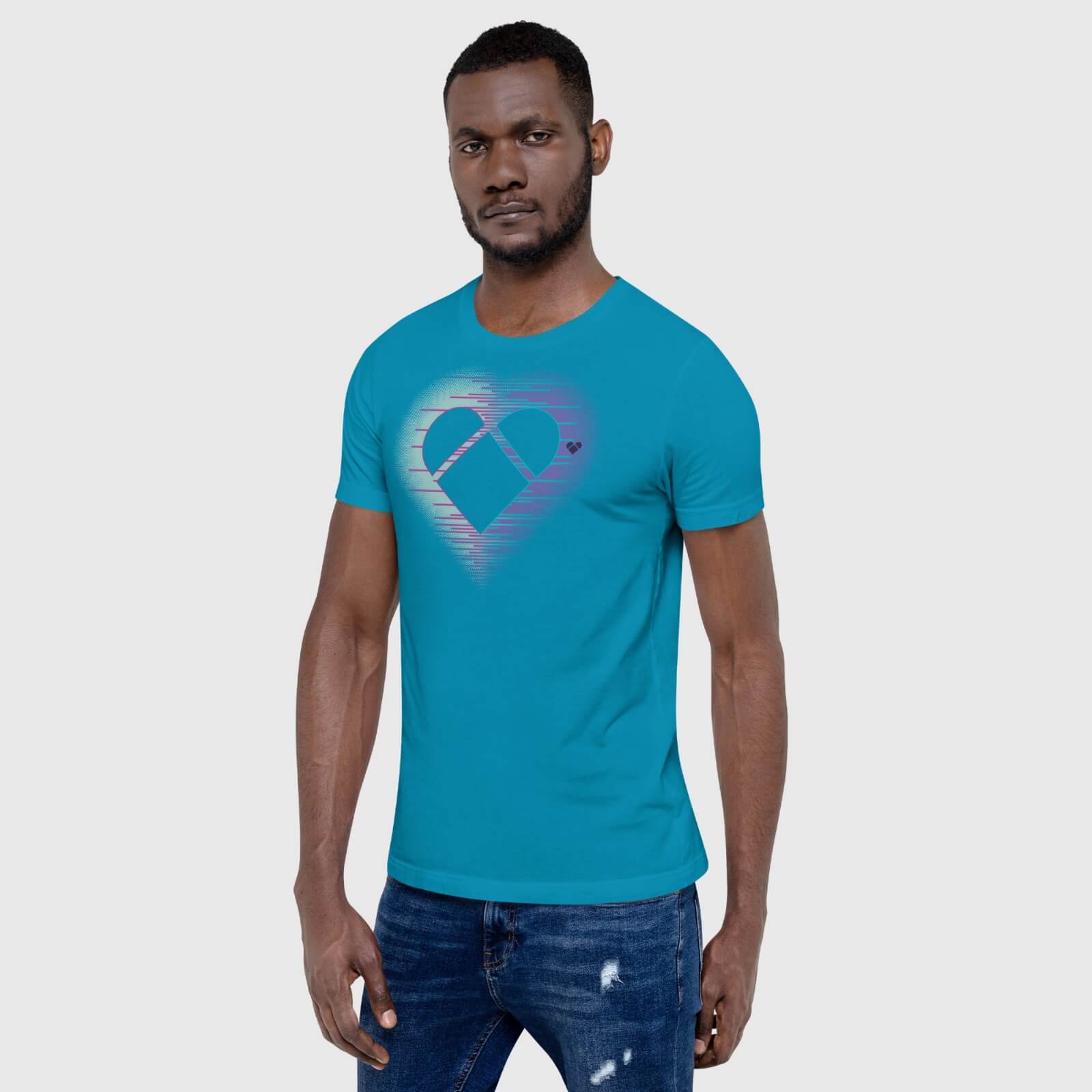 fashion: Aqua Tee with heart logo and mint-periwinkle aura from Amor Dual collection