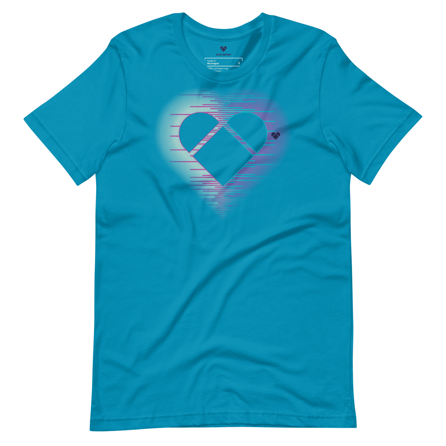 Aqua Tee with heart logo and dual aura from Amor Dual collection