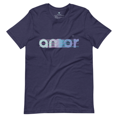 Dark Blue Tee AMOR Dual - Mint to periwinkle gradient with fuchsia and turquoise stripes