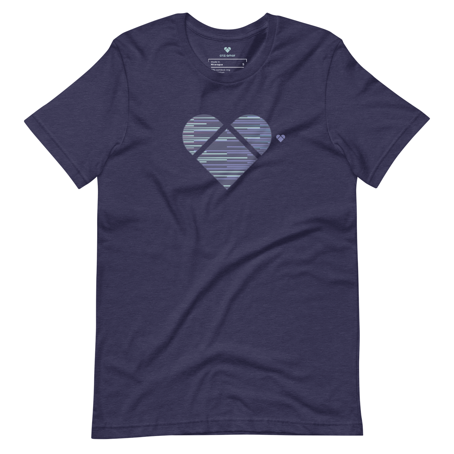 Dark Blue Tee with Slate Blue Heart Logo and Periwinkle Mint Stripes