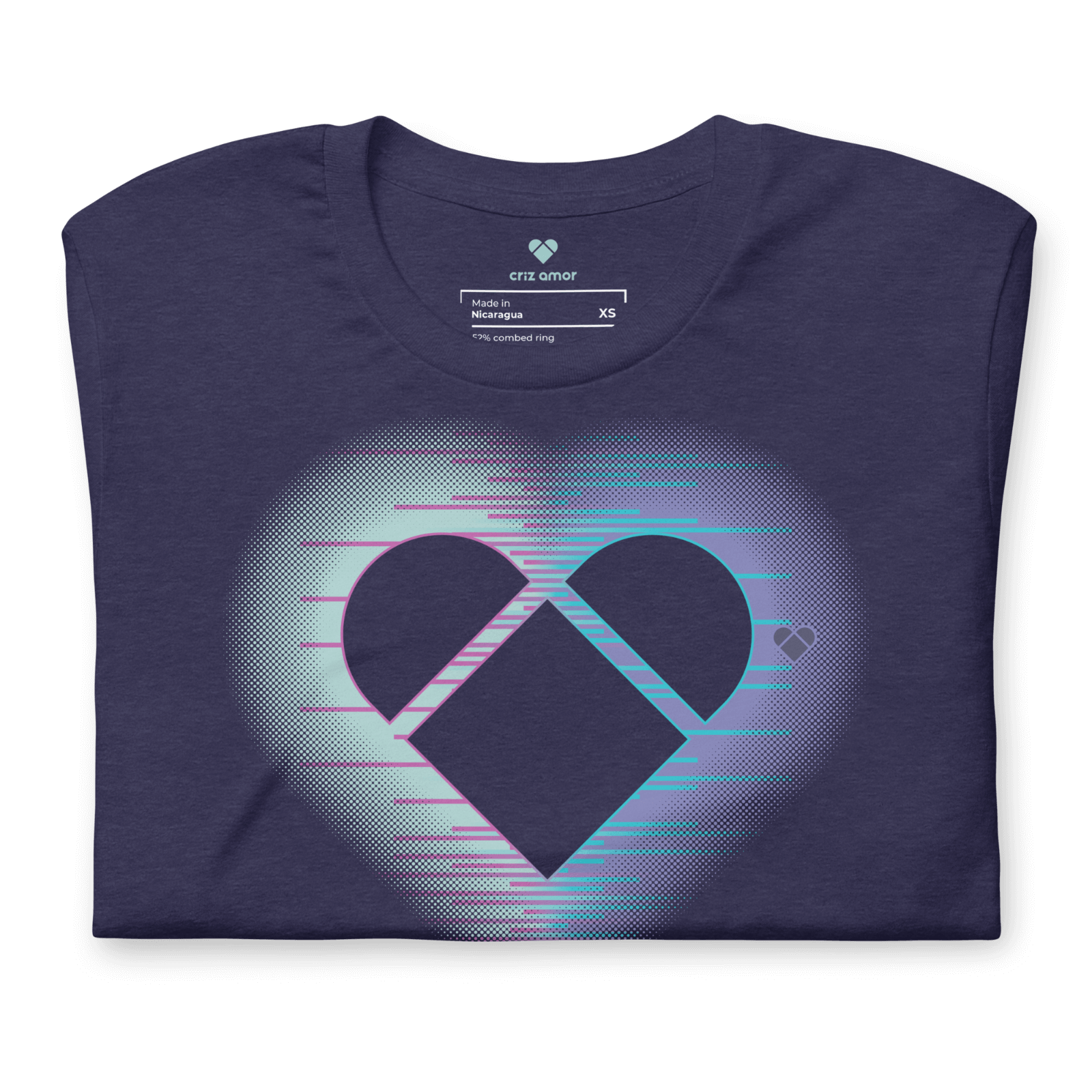 Dark Blue Tee with dual heart aura in mint and periwinkle