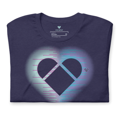 Dark Blue Tee with dual heart aura in mint and periwinkle