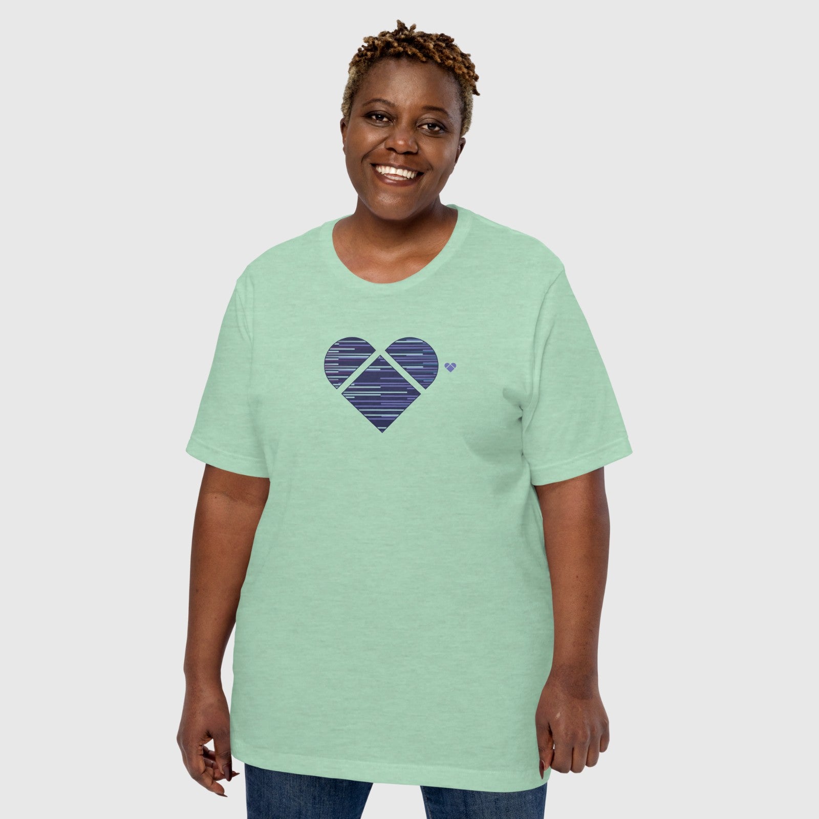 Periwinkle and mint heart design on Mint Tee