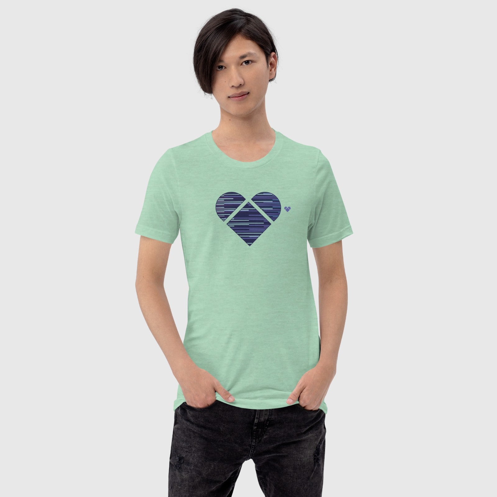 Small CRiZ AMOR heart logo on front of Mint Tee