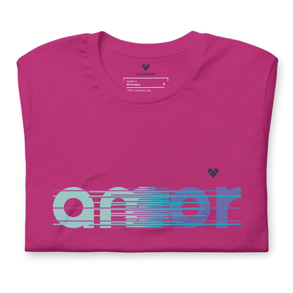 Iconic AMOR Logo Tee in Fucsia Pink and Turquoise