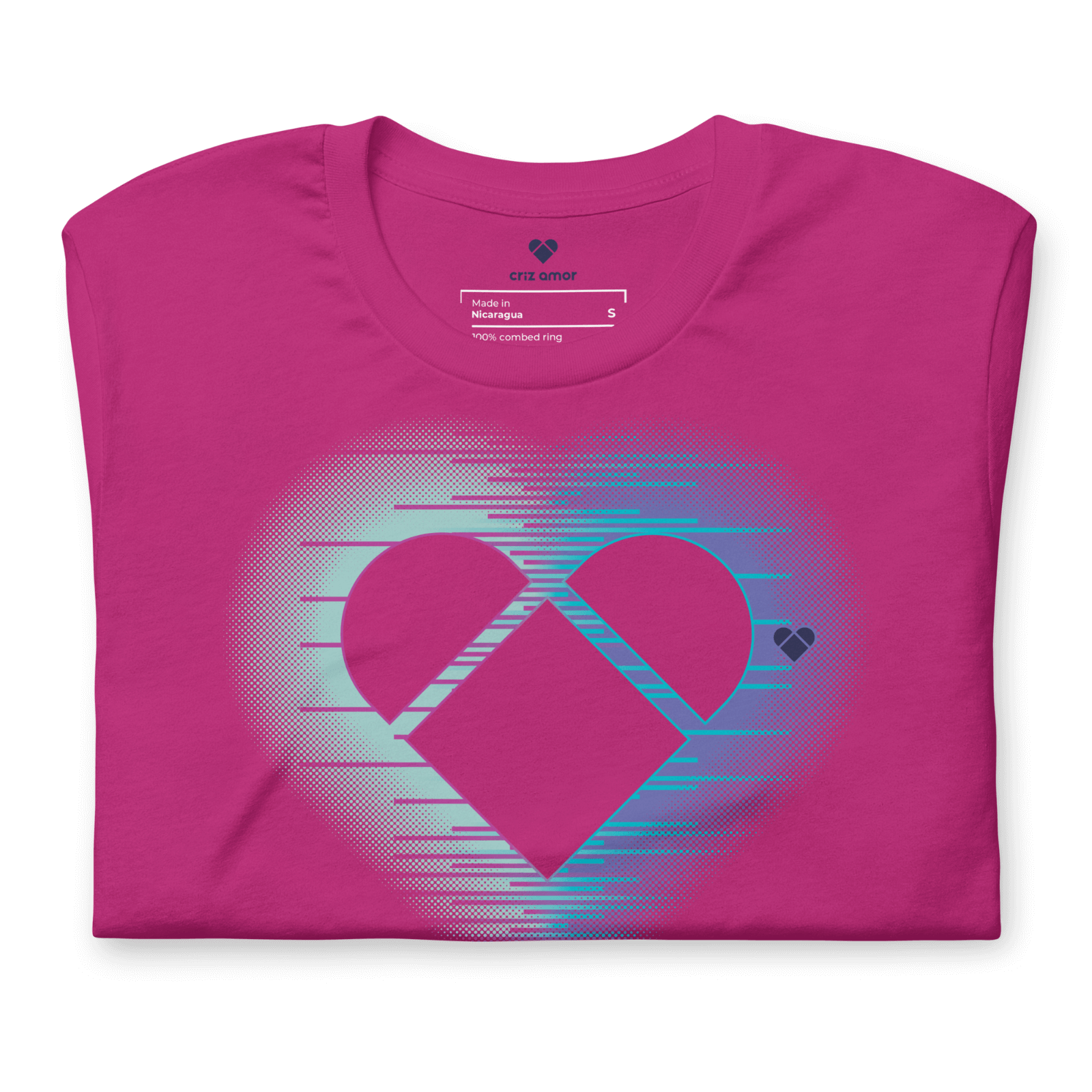 Genderless Pink Tee with Heart Logo and Dual Aura